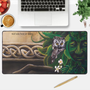 Celtic Green Man Owl Desk Mat