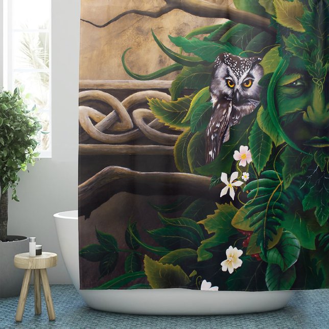 Celtic Green Man Owl Shower Curtain (Creator Uploaded)