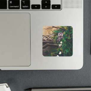 Celtic Green Man Owl Square Sticker