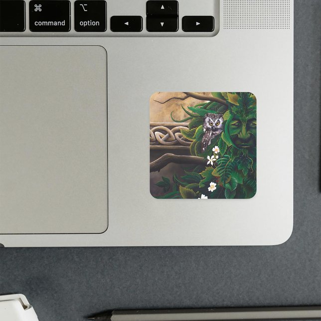 Celtic Green Man Owl Square Sticker (Creator Uploaded)