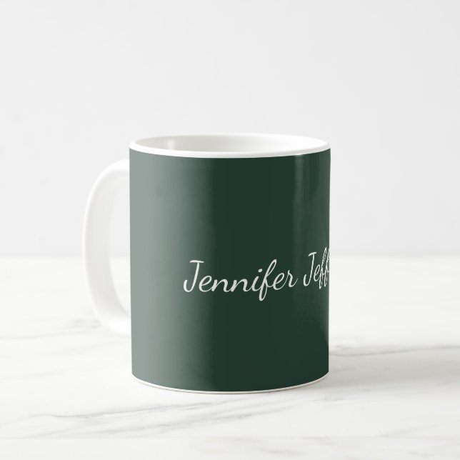 Celtic Green Modern Handwriting Your Name Coffee Mug (Front Left)