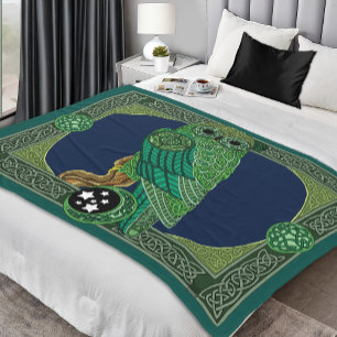 Celtic Green Owl Fleece Blanket