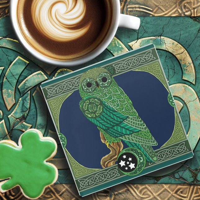 Celtic Green Owl Glass Coaster (Creator Uploaded)