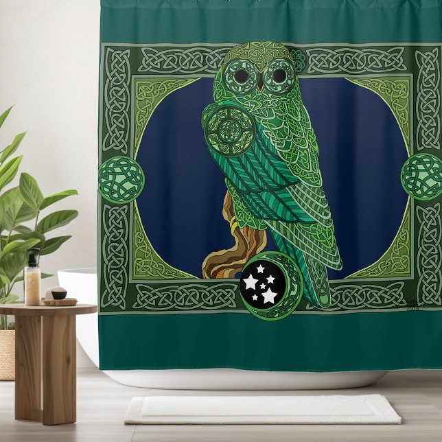 Celtic Green Owl Shower Curtain (Creator Uploaded)