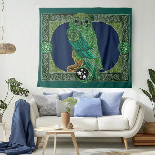 Celtic Green Owl Tapestry