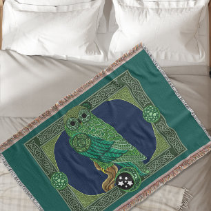Celtic Green Owl Throw Blanket