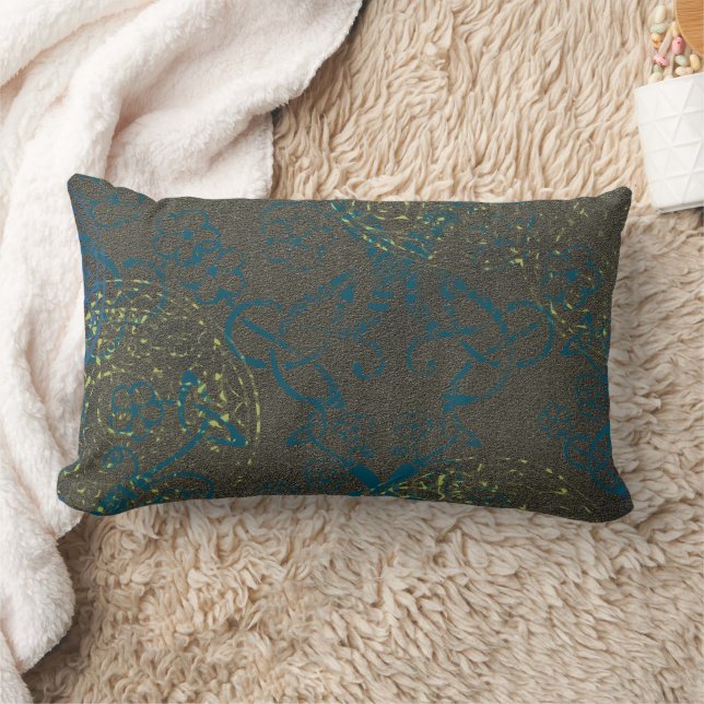 Celtic Green Teal Pattern Lumbar Cushion (Blanket)