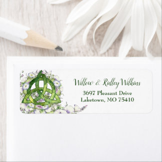 Celtic Green Triquetra Watercolor Floral Address L Return Address Label