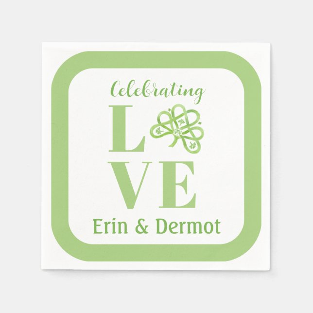 Celtic Green Watercolor Shamrock NAME Bridal Napkin (Front)