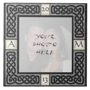 "Celtic Grey Stone" Monogram Photo Frame Tile