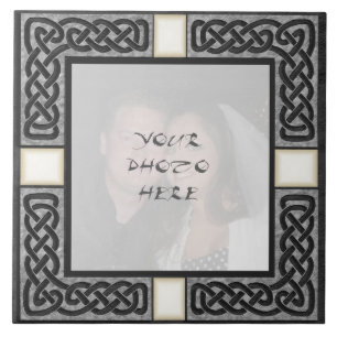 "Celtic Grey Stone" Monogram Photo Frame Tile