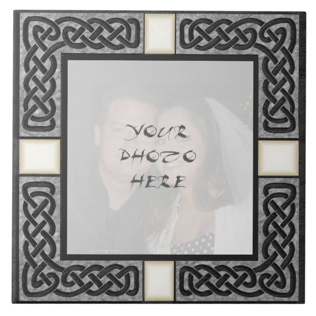"Celtic Grey Stone" Monogram Photo Frame Tile (Front)