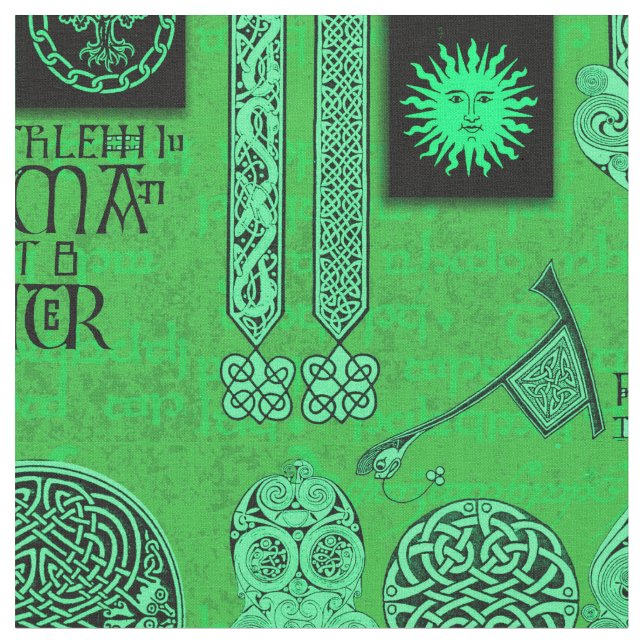 Celtic Gryphon and Kells Emerald Green Fabric (Close Up)