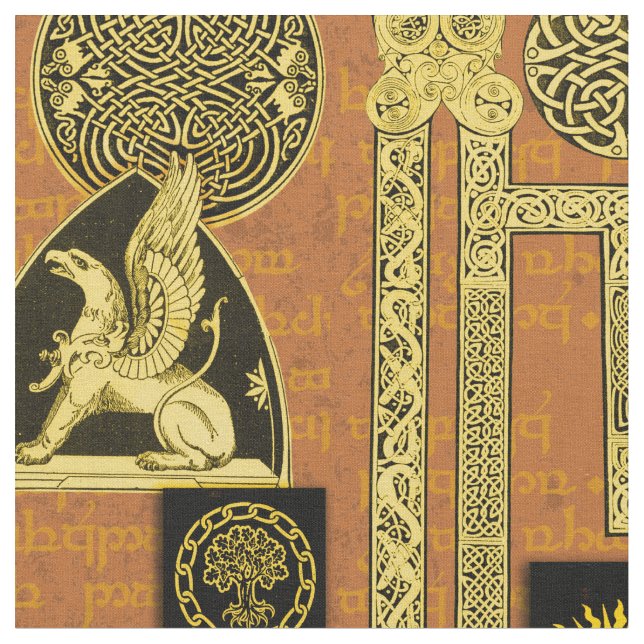 Celtic Gryphon and Kells Fabric (Close Up)