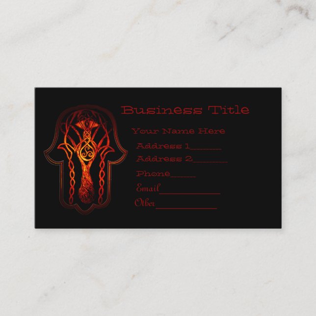 Celtic Hamsa Hand (Orange/Red) Business Card (Front)