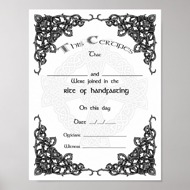 CELTIC HANDFASTING CERTIFICATE - White Poster (Front)