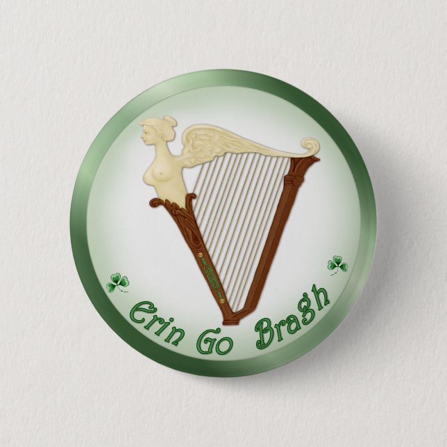 Celtic Harp 6 Cm Round Badge (Front)