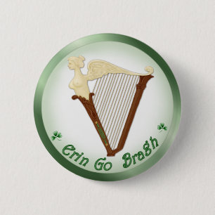 Celtic Harp 6 Cm Round Badge