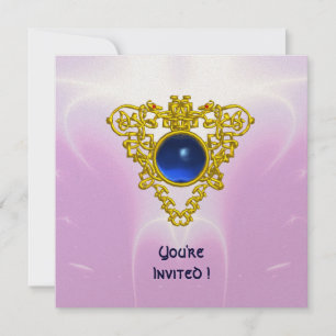 CELTIC HEART,  bright blue,pink violet gold Invitation