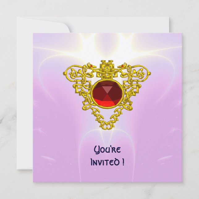 CELTIC HEART,  bright red,pink violet gold Invitation (Front)