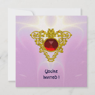 CELTIC HEART,  bright red,pink violet gold Invitation