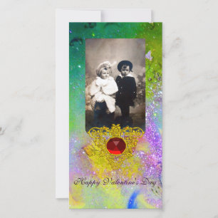 CELTIC HEART IN VIOLET,GREEN ,YELLOW GOLD SPARKLES HOLIDAY CARD