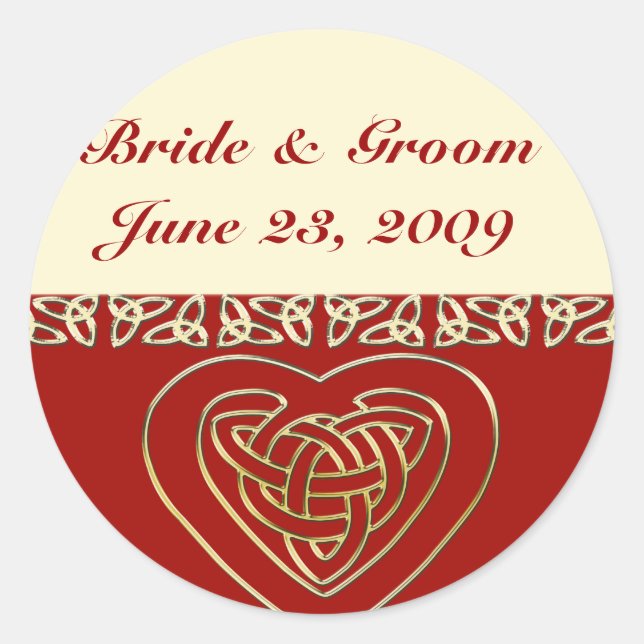 Celtic Heart Wedding Set Classic Round Sticker (Front)