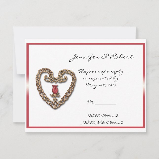Celtic Heart with a Red Rose Response Card (Front)