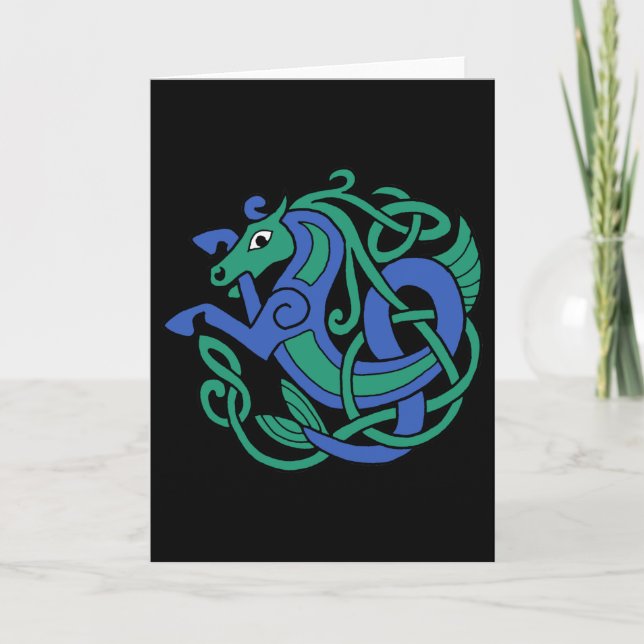 Celtic Hippocampus Sea-horse Card (Front)