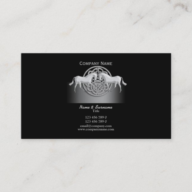 Celtic horse business marketing black silver business card (Front)