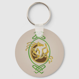 Celtic Horse Knotwork - Green & Gold Key Ring