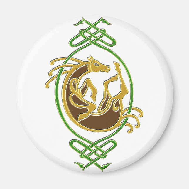 Celtic Horse Knotwork - Green & Gold Magnet (Front)