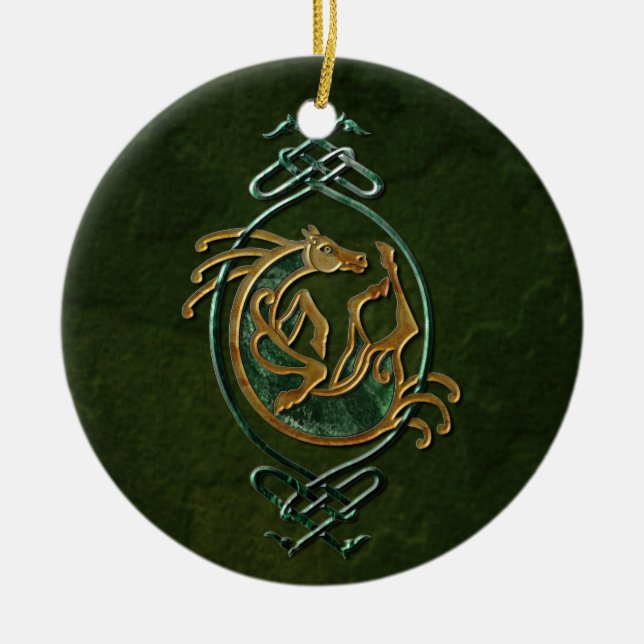 Celtic Horse Knotwork - Stone Ceramic Tree Decoration (Front)