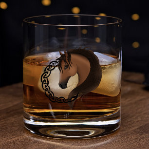 Celtic Horse Yellow Knotwork Circle Mythic Equine Whiskey Glass
