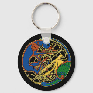 Celtic Hound & Bird Keychain, Black Key Ring