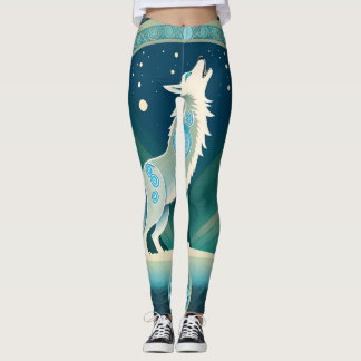 Celtic Howling Wolf design Leggings in Blue Tones
