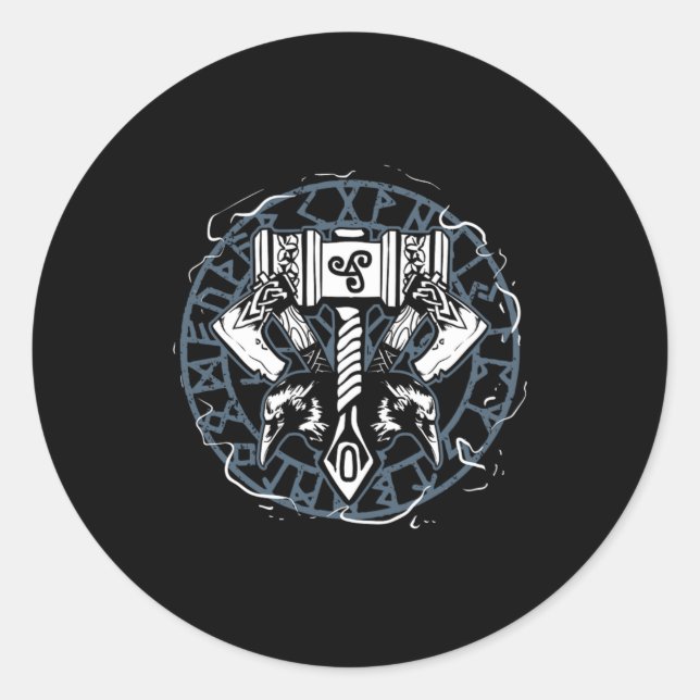 Celtic Huginn And Muninn Raven Viking Classic Round Sticker (Front)