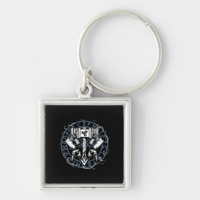Celtic Huginn And Muninn Raven Viking Key Ring (Front)