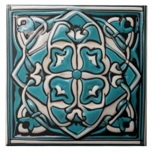 Celtic Inspired Green and White Geometric Abstract Ceramic Tile