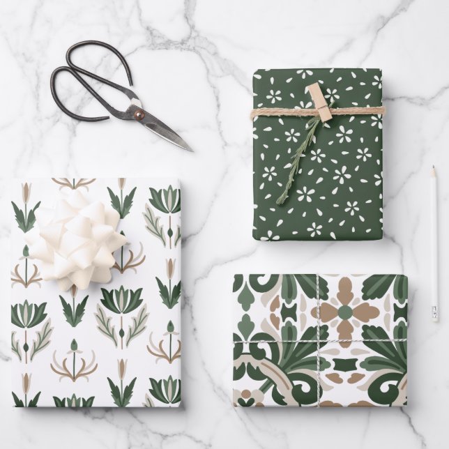 Celtic IRISH flowers green brown beige  Wrapping Paper Sheet (Front)