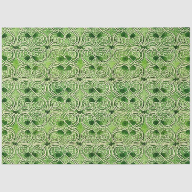 Celtic Irish Green and Gold Ornate Pattern 2 Tissue Paper (Front)