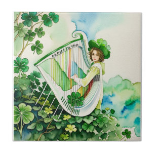 Celtic Irish Harp Art Tile