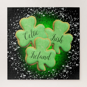 Celtic/Irish/ Shamrock clover green iced cookie Jigsaw Puzzle