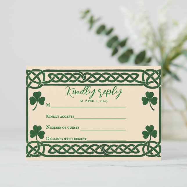 Celtic Kiss Wedding RSVP Card (Standing Front)