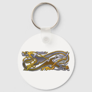 Celtic Knot 2 dogs – gold and silver Key Ring