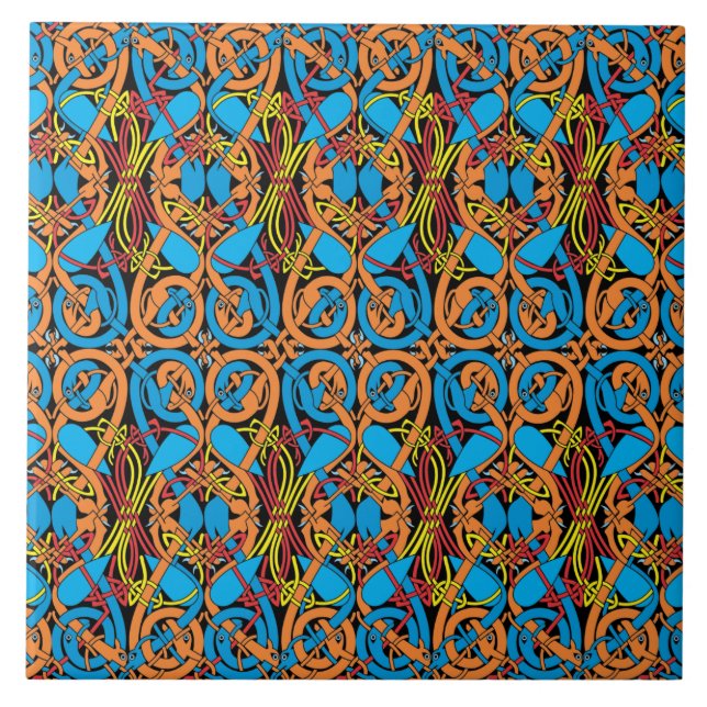 Celtic Knot Animals Lindisfarne Pattern Tile (Front)