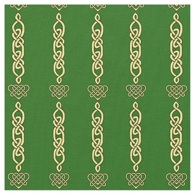 Celtic knot/braid, heart gold stripe on deep green fabric (Close Up)