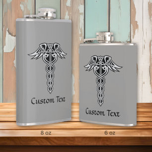 Celtic Knot Caduceus Hip Flask