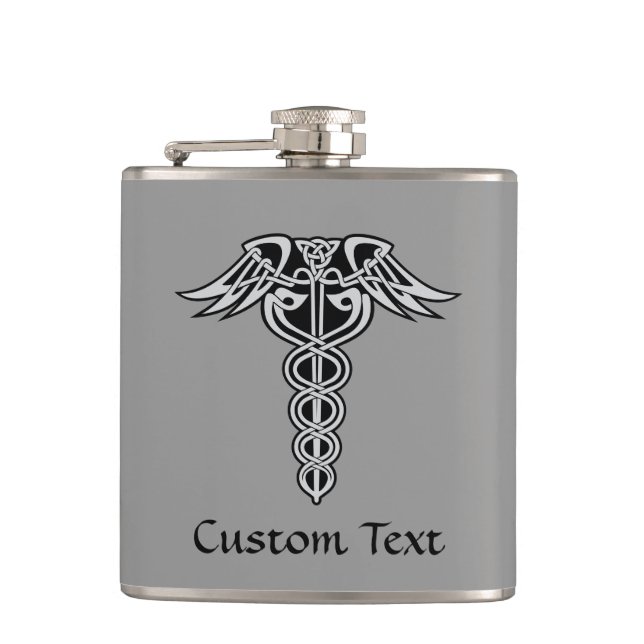 Celtic Knot Caduceus Hip Flask (Front)