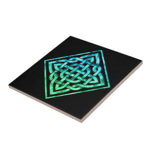 Celtic Knot Ceramic Tile - Diamond Blue Green